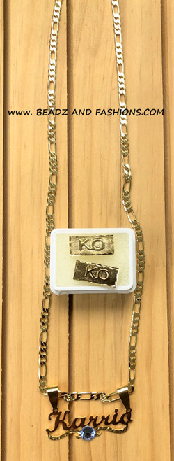 14K gold 2pc set cursive name plate necklace #1