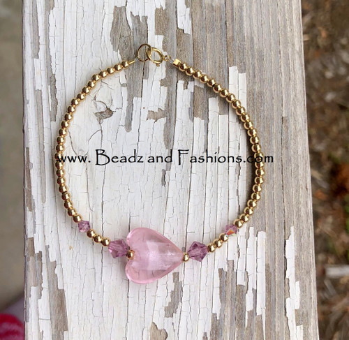 14k gold JUNE foil heart bracelet