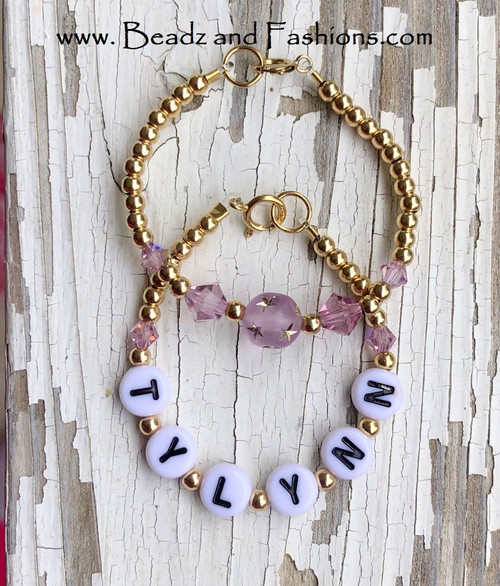 14k gold 2PC ANY COLOR Name bracelet stack setkids #1