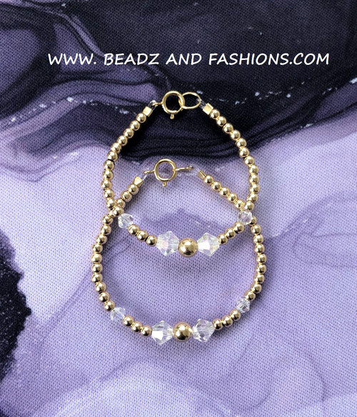 14k gold 2PC ANY COLOR crystal STACK bracelet SET  #3 kids