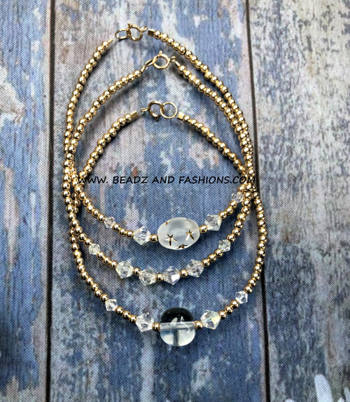 14k gold 3pc Clear stack bracelet set #14