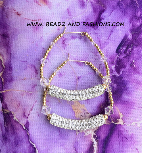 14k gold 2XL CLEAR pave Bangle earrings