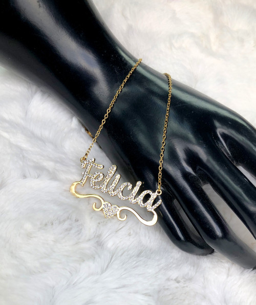 Gold Bling heart name plate necklace #5