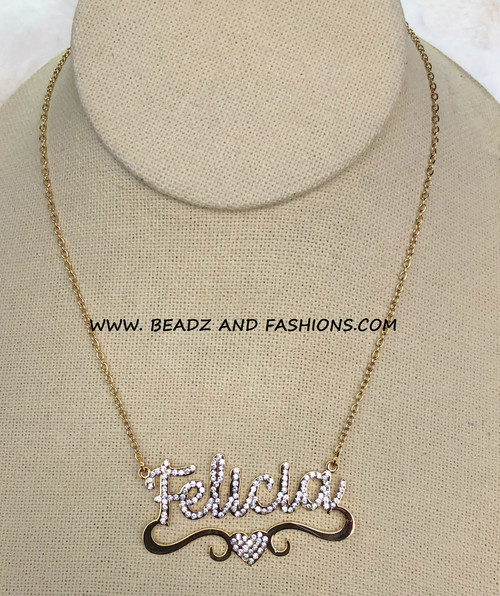 Gold Bling heart name plate necklace #5
