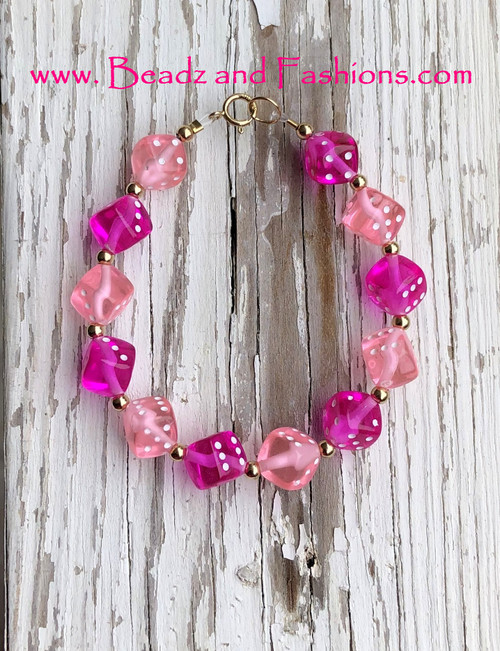 14k Gold TWO TONE pink Dice bracelet #5B