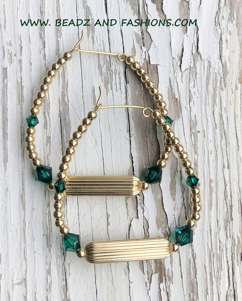 14k gold 2XL ANY COLOR Tube & crystal earrings #1