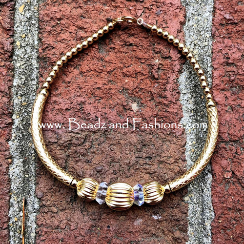 14k All gold ball thick bangle #2