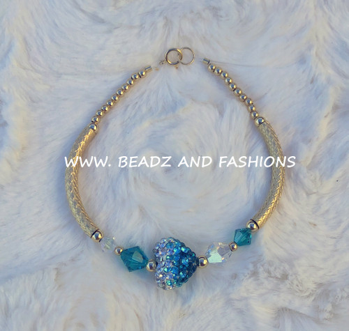 14k gold BLUE heart pave medium bangle