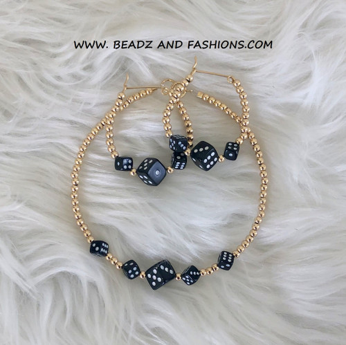 14k gold 2pc black dice set #1