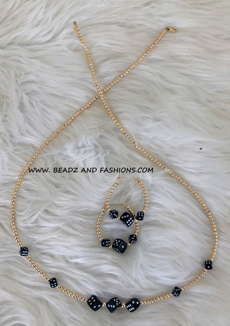 14k gold 2pc BLACK dice set #1E