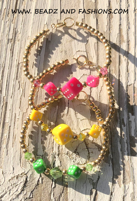 14k gold 3pc DICE stack bracelet kids set #2