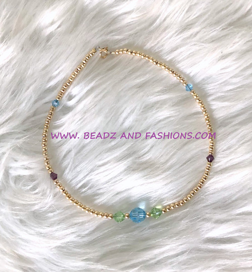 14k gold 7 COLORS Birthstone Anklet #6B