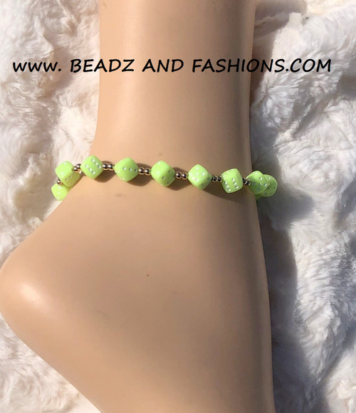 14k gold NEON GREEN dice anklet #6B