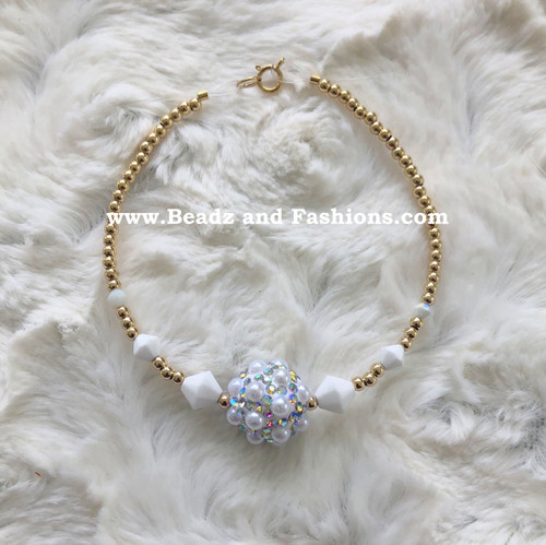 14k gold WHITE pearl rhinestone bracelet
