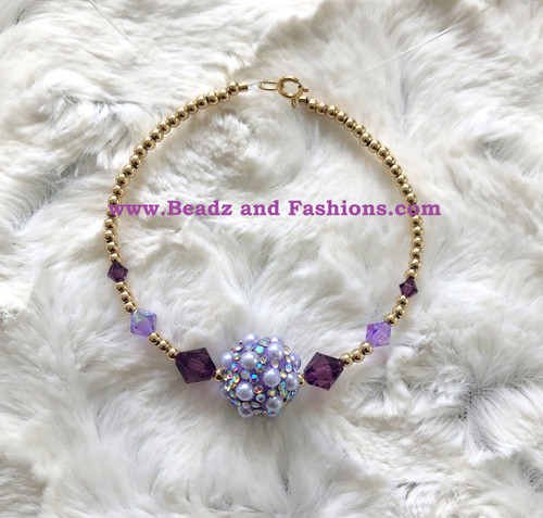 14k gold PURPLE pearl rhinestone bracelet