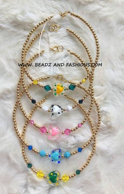 14k gold ANY COLOR PAINT heart bracelet