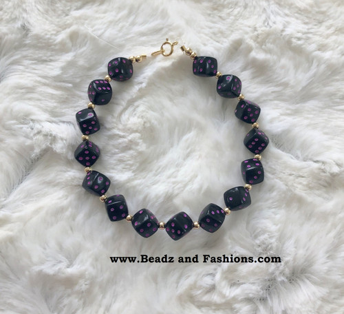 14k Gold Black & PURPLE Dice bracelet #4