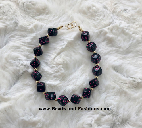 14k Gold Black & PINK Dice bracelet #4