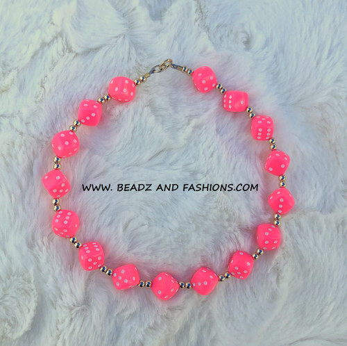 14k gold NEON PINK dice anklet #2