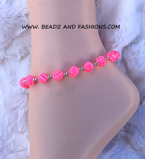 14k gold NEON PINK dice anklet #2
