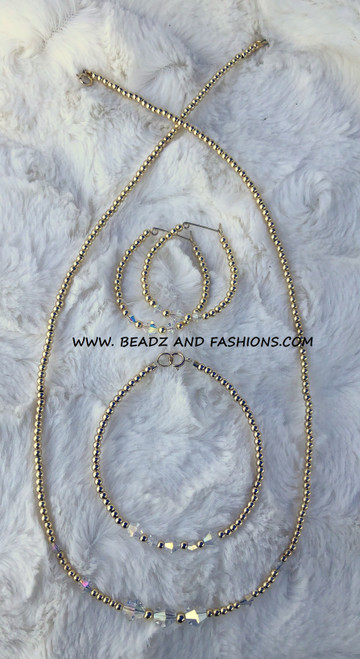 14k Gold 3pc CLEAR birthstone set #1