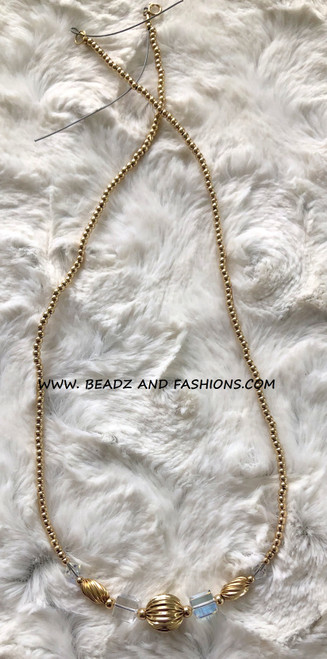 14k gold clear cube & ball necklace #1