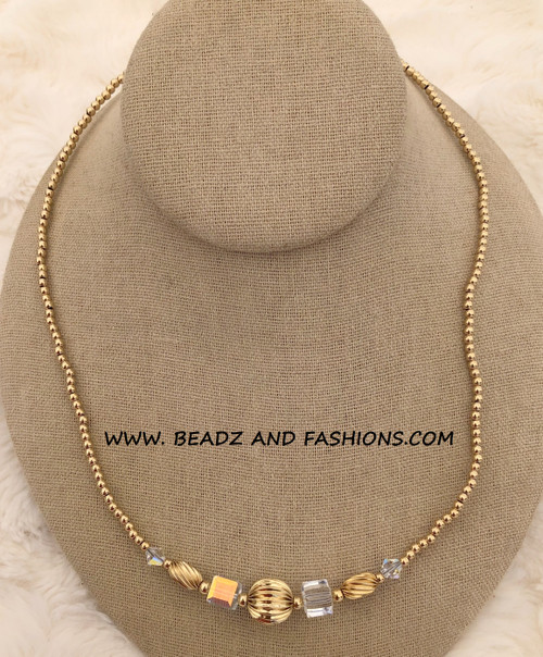 14k gold clear cube & ball necklace #1