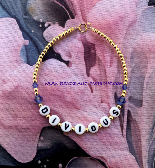 14k gold TANZANITE letter Name bracelet