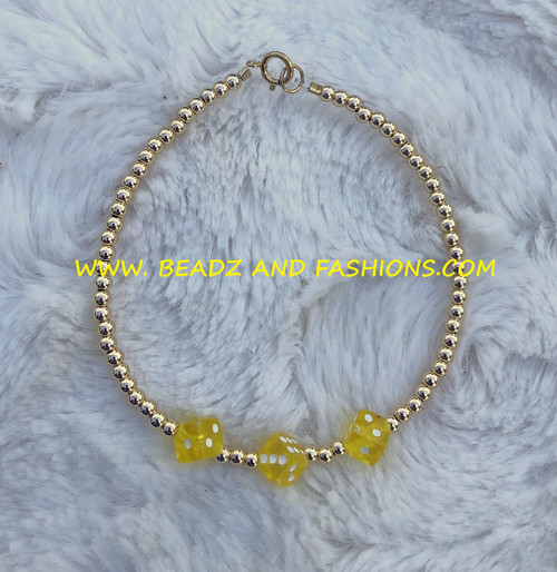 4k Gold CLEAR Yellow Dice bracelet #1