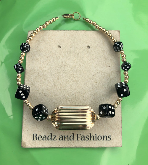 14k gold Chunky Tube black dice bracelet