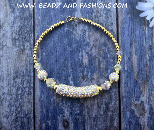 14k gold Clear  pave bangle bracelet #2