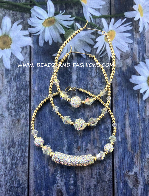 14k gold 2pc CLEAR pave BANGLE set #2