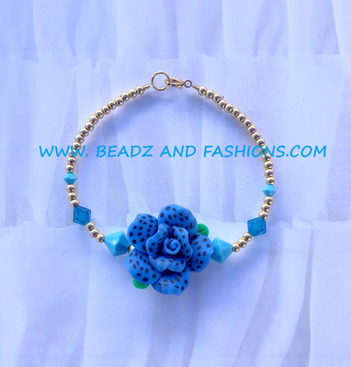 14k gold blue POLKA DOT rose bracelet #1