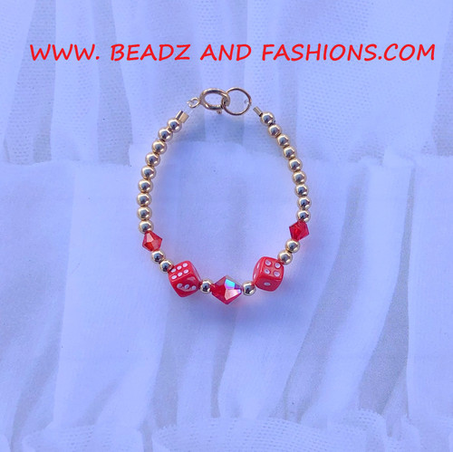 14k gold RED dice bracelet kids #2