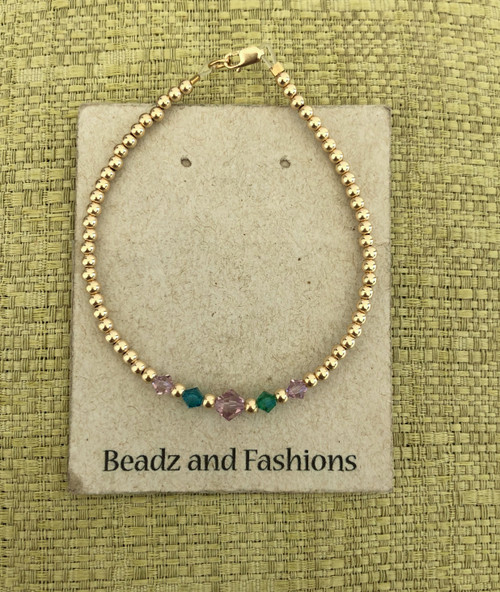 14k gold crystal two tone  birthstone bracelet #4