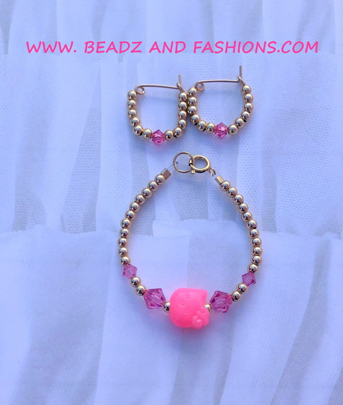 14k gold 2pc PINK kitty set #1