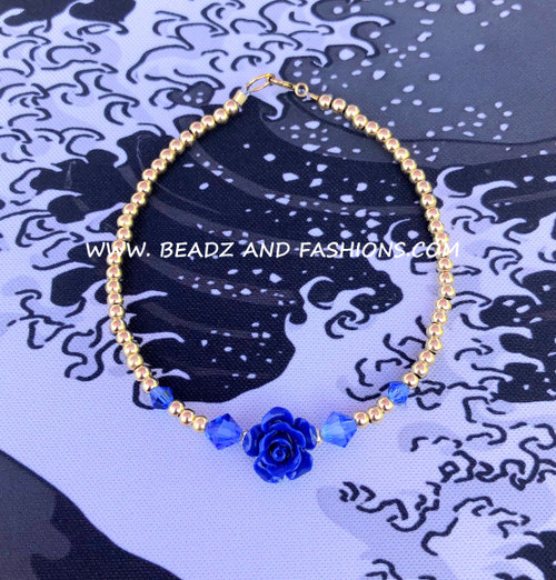14k gold ROYAL BLUE rose bracelet #2