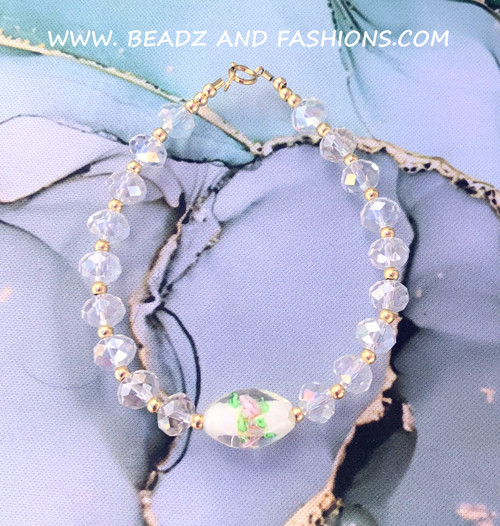 14k gold clear oval rondelle bracelet  #1