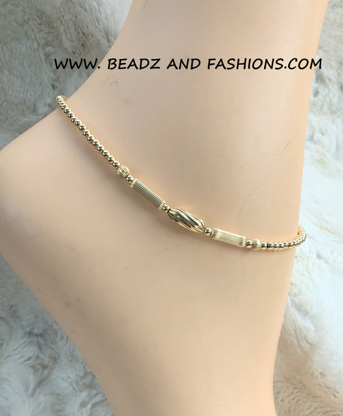 14k All gold BARREL TUBE Anklet #1