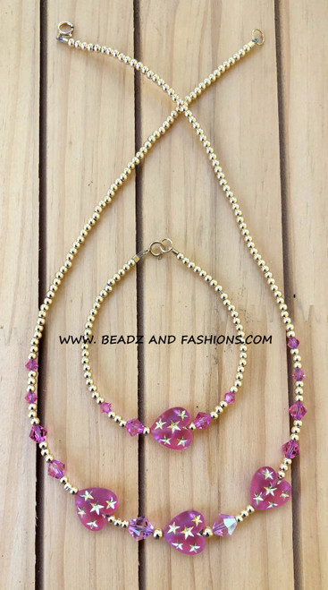14k gold 2pc ANY COLOR Stardust heart set #1b