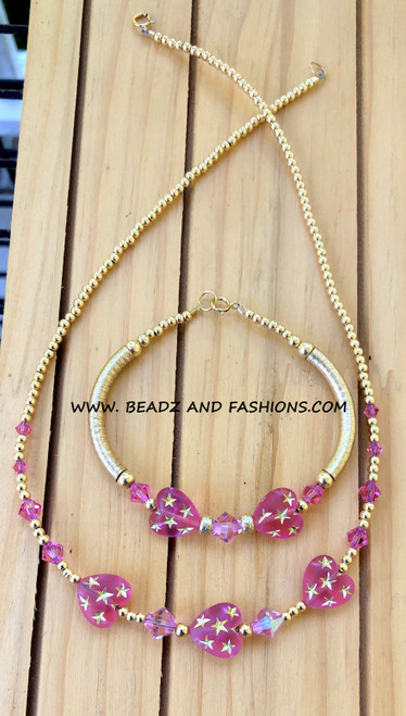 14k gold 2pc ANY COLOR Stardust heart set #1ba