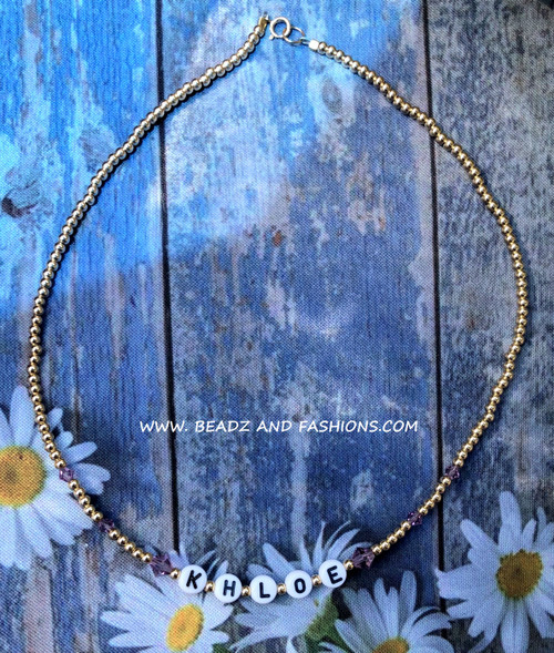 14k gold JUNE Name Letter necklace kids #1