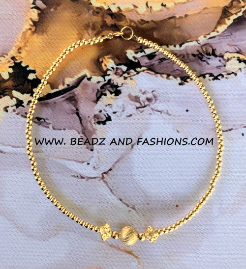 14k All gold Nugget & precision Anklet #1A