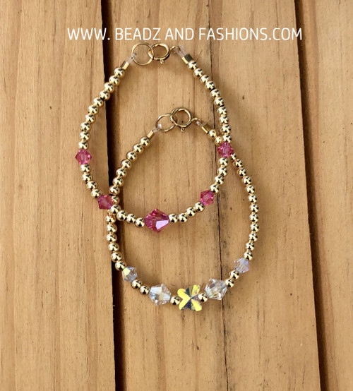 14k gold 2pc MIX stack bracelet kids set #4