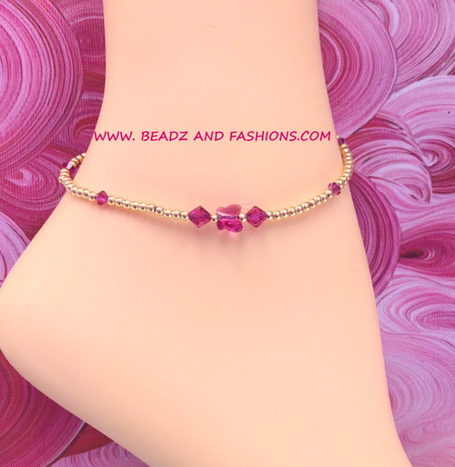 14k gold fuchsia butterfly Anklet #1