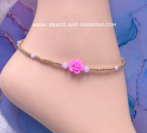 14k gold pink ROSE Anklet #1