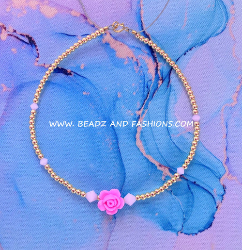 14k gold pink ROSE Anklet #1a