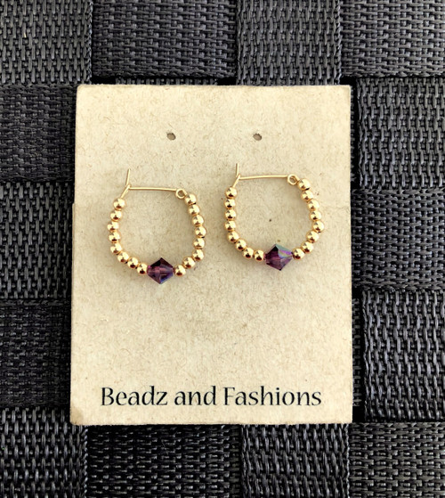 14k gold filled February purple hoop earrings #1