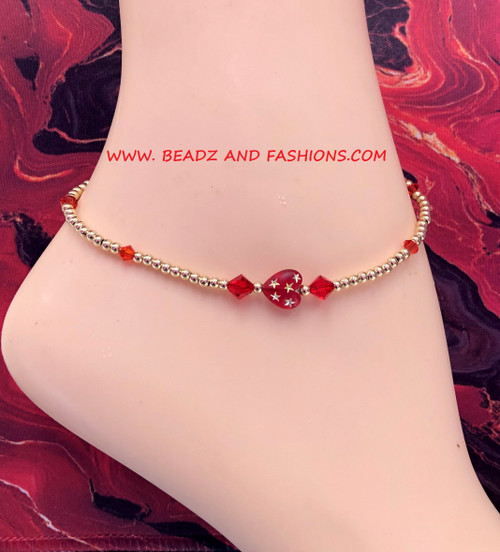 14k gold July stardust heart Anklet #1