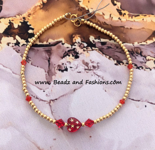 14k gold July stardust heart Anklet #1A